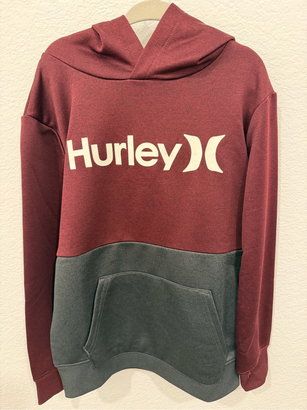 Hurley Kids’ Two-Tone Maroon and Charcoal Crewneck Hoodie